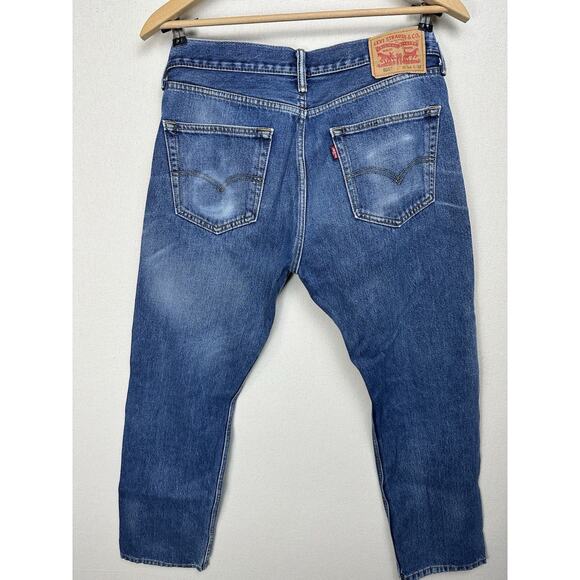 Levi's 505 Regular Fit Straight Leg Blue Jeans 90s Men's 34x32 (34x30) Grunge - Picture 11 of 15